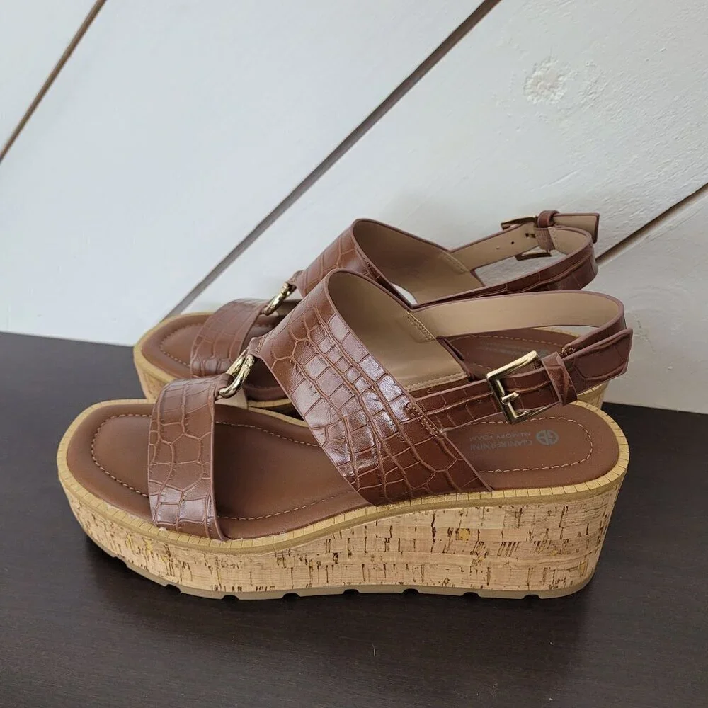 NEW Giani Bernini Harperr Memory Foam Platform W Cinnamon Croc  10 Sandals